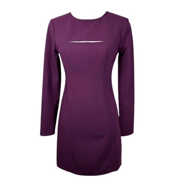 Likely Keller Long Sleeve Mini Dress Purple Plum Bodycon Sheath Cutout Size 4 - Picture 3 of 14